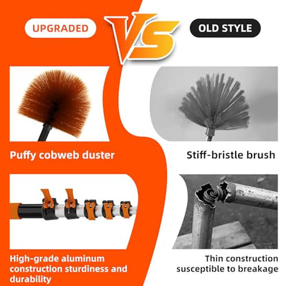 18 FT Cobweb Duster with 3-12 FT Telescoping Pole, Dual Action Flip-Lock & Screw Fixing Design, Washable Reusable Duster for High Ceilings, Fans & Home Cleaning - size: 3-12FT