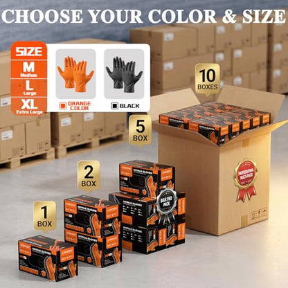 ANBOSON 10mil Nitrile-Gloves Disposable-Black Chemical-Resistant Rubber - Mechanic Gloves Heavy Duty, Latex Free, Diamond Grip (200, Medium) - color: Black-200, size: Medium