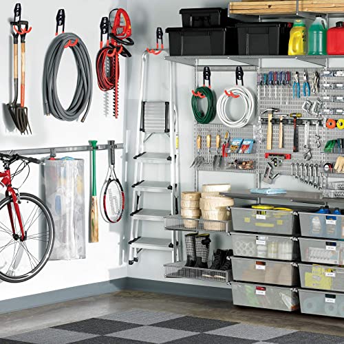 16 Pack Garage Hooks Heavy Duty, Industrial Wall Mount Garage Storage Hooks for Hanging Bike, Ladder and Garden Tools, Organization System with Mop Broom Holders, 100 LBS Capacity, Orange