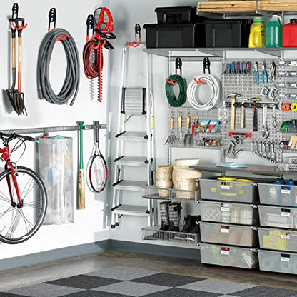 16 Pack Garage Hooks Heavy Duty, Industrial Wall Mount Garage Storage Hooks for Hanging Bike, Ladder and Garden Tools, Organization System with Mop Broom Holders, 100 LBS Capacity, Orange