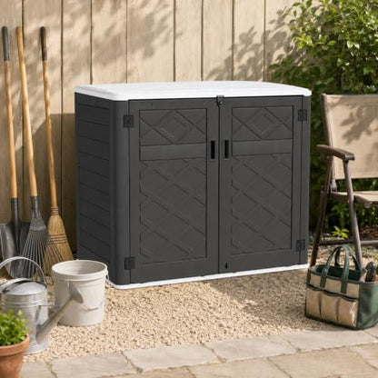 ADDOK 38 Cu.Ft Outdoor Storage Shed with Floor,Large Waterproof Resin Storage Cabinet with Lift-Up Lid,Double Doors and Lockable Design for Lawn Mower,Garden Tools, Patio,Backyard and Pool Supplies - size: Black 38 Cu.Ft