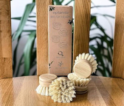eplanita Replacement Brush Heads (Pack of 8) for Bamboo Dish Brush, Sisal Bristle Refills, Agave Cactus Fibres, Kitchen Eco Scrubber, Plastic Free Washing Up, Zero Waste Cleaning - size: pack of 8