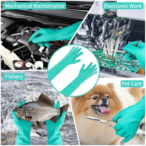 Long Sleeved Durable Nitrile Gloves 18in Reusable,Heavy duty Rubber Cleaning kitchen Cooking Anti Slip Dishwashing - size: Small