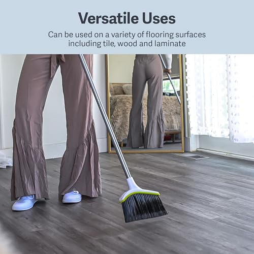 Casabella Basics 2-Piece Angled Broom and Dustpan Set, 44" Angled Broom with Long Handle and Dustpan, Silver/Green - color: Silver/Green