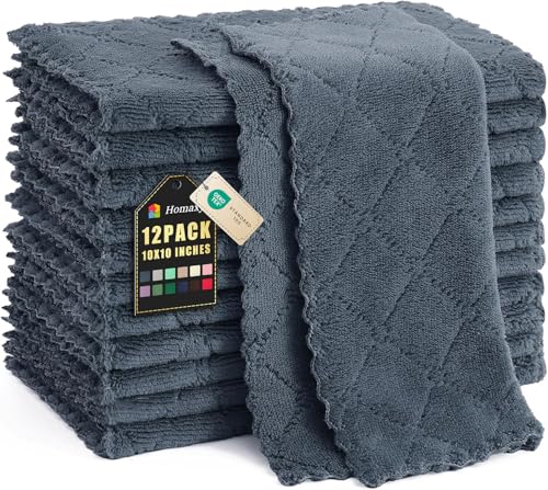 Homaxy 12 Pack Kitchen Dish Cloths (10 x 10 Inches, Dark Grey), Super Soft and Absorbent Coral Velvet Dish Towels, Nonstick Oil Fast Drying Microfiber Cleaning Cloth, No Lint Household Dishcloths - color: Dark Grey, size: 10x10 Inch-12 Pack