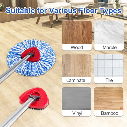 Mop Head Replacement Compatiable with Ocedar RinseClean 2-Tank System, Mircofiber Mop Heads Refill and Scrub Brush for O Cedar Rinseclean Spin Mop, 6 Pack Mop Refills & 2 Scrub Head for Floor Cleaning - color: 6 Pieces Blue Heads & Base & Brush