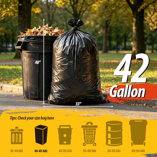 42 Gallon Heavy Duty Trash Bags - 33" X 48" Large Black Waste Bag for Yard, Commerical, Party, Camping, Outdoor Use (10 Count) - size: 10 Count (Pack of 1)