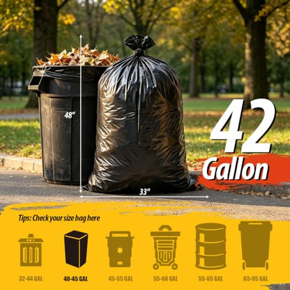 42 Gallon Heavy Duty Trash Bags - 33" X 48" Large Black Waste Bag for Yard, Commerical, Party, Camping, Outdoor Use (10 Count) - size: 10 Count (Pack of 1)
