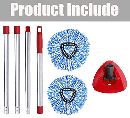 ANREKEYH Spin Mop Head, Base, Handle Replacement for O-ceda EasyWring RinseClean Microfiber Spin Mops, 2 Microfiber Mop Refills, 1 Triangle Head Cover and 30-58in Handle (Blue (2-Tank System)) - color: Blue(2 Tank System)