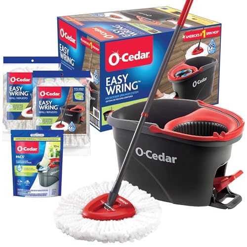 O-Cedar EasyWring Microfiber Spin Mop & Bucket Floor Cleaning System + 2 Extra Mop Head Replacements with Citrus Pac (Variety Pack) - size: EW + 2 Refills W/Citrus PACS