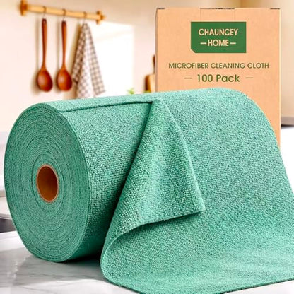 Microfiber Cleaning Cloth Roll–100 Pack, Tear Away Microfiber Towels, Reusable, Washable, Scratch-Free, Kitchen Towels for Car, Home, Kitchen, Glass, Dishes (Malachite Green) - color: Malachite Green