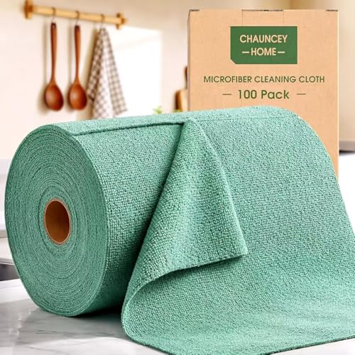 Microfiber Cleaning Cloth Roll–100 Pack, Tear Away Microfiber Towels, Reusable, Washable, Scratch-Free, Kitchen Towels for Car, Home, Kitchen, Glass, Dishes (Malachite Green) - color: Malachite Green