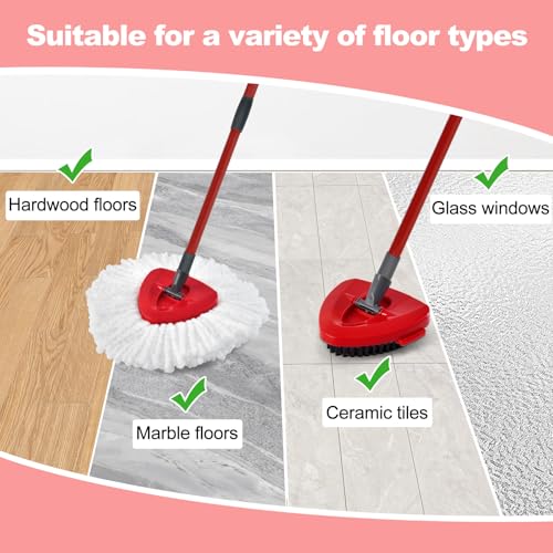 Mop Handle Mop Replace Heads and Mop Base Brush Replacement for O Cedar EasyWring 1-Tank System Include 3 Spin Mop Replacement Head, 4-Section Mop Handles, 1 Base and 1 Scrub Brush Combo - color: 3 White Mop Heads + 1 Set Mop Handle ( 1 Tank )