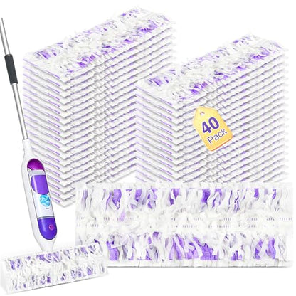 40 Pack Disposable Refill Pads for Power Mop™ Multi-Surface and for PowerMop™ Wood Mop, Repalcement Spray Mopping Pads for All Safe Floors - size: 40*Purple