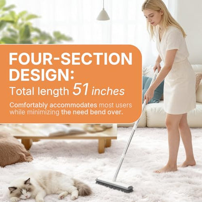 Carpet Rake for Pet Hair Removal, 4 in 1 Reusable Pet Hair Removal Tool Kit, 50'' Adjustable Long Handle Dog & Cat Hair Remover Broom with Handle & 2 Pets Hair Removal Gloves for Carpets, Rugs, Couch