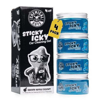 Chemical Guys Sticky Icky Car Cleaning Gel, Green Apple, Interior Car Cleaner, Reusable Automotive Crevice & Interior Dust Cleaner for Air Vents, Consoles, Cup Holders & Keyboards, 4 Pack (100g Each) - size: 3.5 Ounce (Pack of 4), style: Green Apple