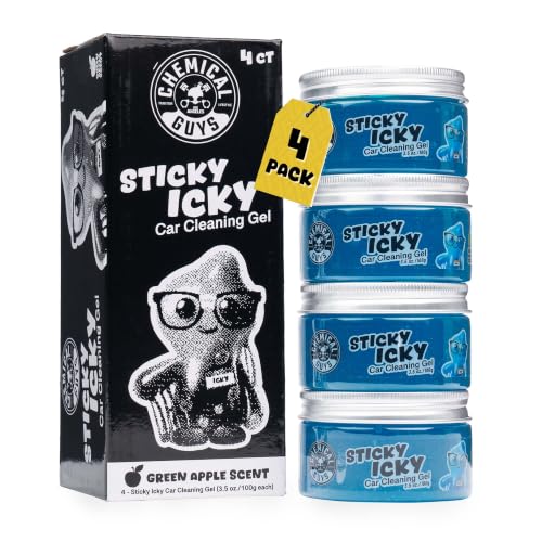Chemical Guys Sticky Icky Car Cleaning Gel, Green Apple, Interior Car Cleaner, Reusable Automotive Crevice & Interior Dust Cleaner for Air Vents, Consoles, Cup Holders & Keyboards, 4 Pack (100g Each) - size: 3.5 Ounce (Pack of 4), style: Green Apple