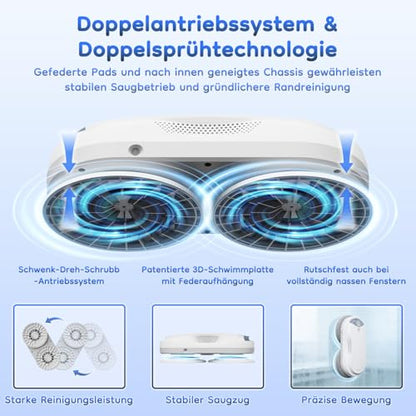 Obito X3 Window Cleaning Robot, Dual Nozzles with Ultrasonic Spray, 5.0 AI Path Planning, Max 3200Pa & Steady-Climbing System, Automatic Edge Detection, Robot Window Cleaner Inside/Outside, White - color: White