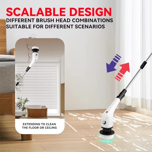 Generic Electric Spin Scrubber Cordless Cleaning Brush, Shower, Bathroom, Kitchen Cleaning Brush with 7 Replaceable Brush Heads, Power Scrubber, Adjustable Speed, Adjustable Extension Handle Black