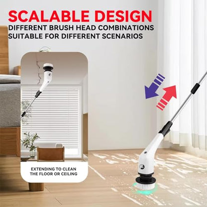 Generic Electric Spin Scrubber Cordless Cleaning Brush, Shower, Bathroom, Kitchen Cleaning Brush with 7 Replaceable Brush Heads, Power Scrubber, Adjustable Speed, Adjustable Extension Handle Black