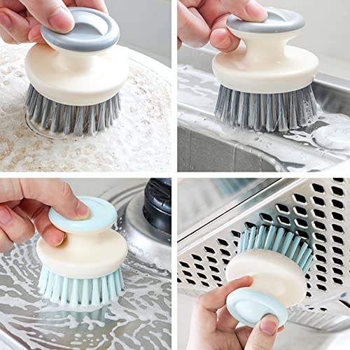 Dish Scrub Brush,Ergonomic Grip Palm Brush,Kitchen Scrub Brushes for Cleaning, Dish Scrubber with Stiff Bristles for Sink, Pots, Pans（2 Pack） - color: Grey Blue