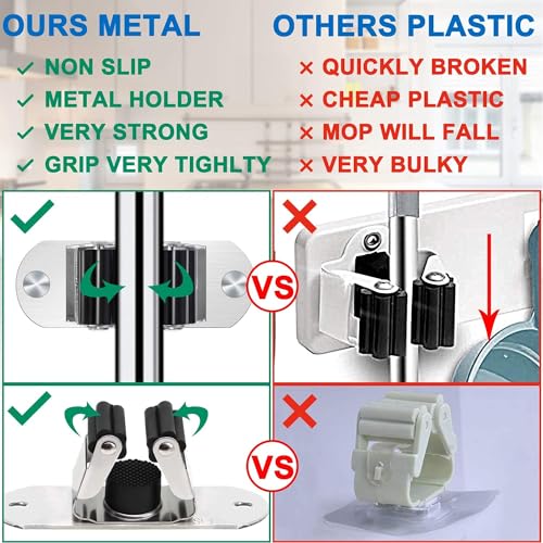 Mop and Broom Holder Wall Mount Heavy Duty Stainless Steel Wall Mounted Broom Organizer Laundry Room Home Garden Garage Storage and Organization Rack (Silver) - color: Silver