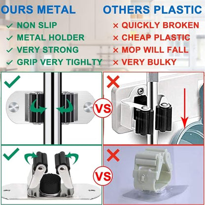 Mop and Broom Holder Wall Mount Heavy Duty Stainless Steel Wall Mounted Broom Organizer Laundry Room Home Garden Garage Storage and Organization Rack (Silver) - color: Silver