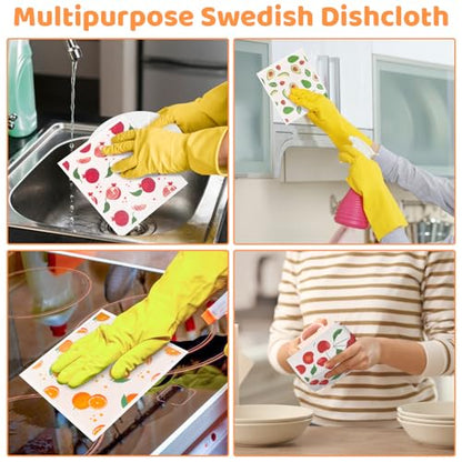 Needbrock 6 Pack Fruit Swedish Dishcloths for Kitchen,Swedish Rags Dish Towels with Clips, Reusable Paper Towels Washable Absorbent Cellulose Sponge Cloths for Countertop Dishes Cleaning - color: Fruit Pattern