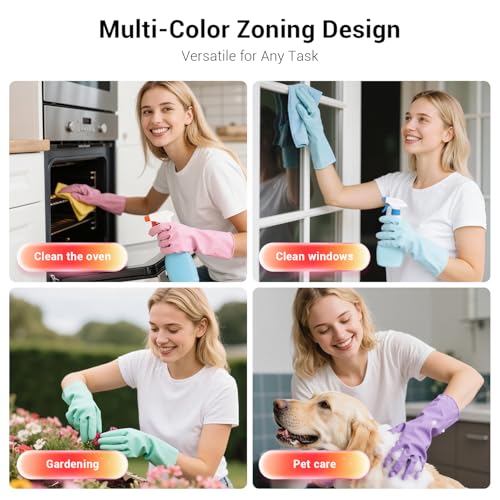 ThxToms 4 Pairs Reusable Rubber Gloves, 13" Natural Latex, 10mil Thick Heavy Duty Dishwashing & Cleaning Gloves, Non-Slip Grip, Multi-Color, Ideal for Kitchen, Bathroom, Car, & Garden Cleaning, Large - size: Small