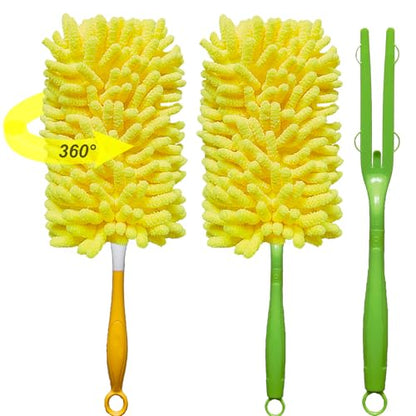 Reusable Duster for Swiffer, 2 Refills + 1 Handle, Yellow | 360 Heavy Duty Duster Refill, Compatible with Swiffer Hand Dusters, For Furniture, Blinds, Ceiling Fans, Walls - size: 2 dusters + 1 Handle Yellow