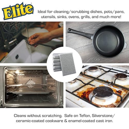 Elite Silver Scrubber PRO Sponge, 6 Pack, Non Scratch, Sponges for Kitchen and Household Use, Made in USA (Medium) - size: Medium
