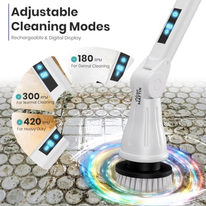 Electric Spin Scrubber – 8-in-1 Cordless Power Scrubber with 8 Brush Heads & Extendable Handle – Rechargeable Cleaning Brush for Bathroom, Shower, Tile, Grout, Tub & Floor