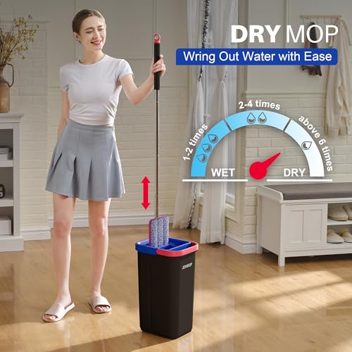 JOYMOOP Flat Mop System, Microfiber Mop and Bucket Set, Black, Household & Commercial Floor Cleaning System for Hardwood, Tile & Glass, Wet Dry Use, 60" Handle, 3 Pads - color: Black Lite1331