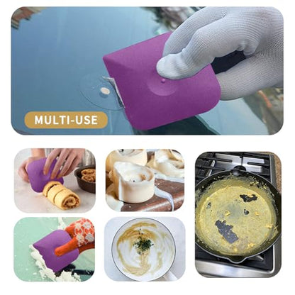 Plastic Pan Dish Pot Food Kitchen Scraper Tool Set, 3 pcs Nylon Plastic Cast Iron Skillet Cleaner Scrubber Scrapper, Kitchen Scraper Non-Scratch (Purple) - color: Purple, size: 3-Pack