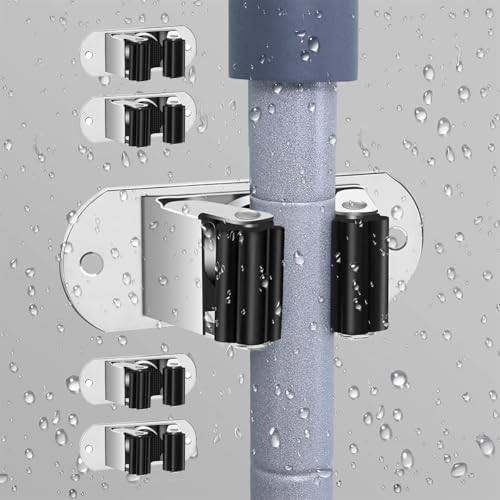 Mop and Broom Holder Wall Mount Heavy Duty Stainless Steel Wall Mounted Broom Organizer Laundry Room Home Garden Garage Storage and Organization Rack (Silver) - color: Silver