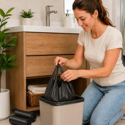 Trash Bags Small Garbage Bags with Handle 2 Rolls 60 Count Strong Kitchen Bathroom Waste Bags Leak Resistant Disposable Bin Liners Black - color: Black