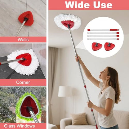 Mop Handle for O Cedar,2 Spin Mop Base for Ocedar, Mop Stick Pole Handle Adjustable 30-58" and Replacement Mop Base Part for EasyWring Spin Mop, Lightweight & Durable - color: Red-2-1
