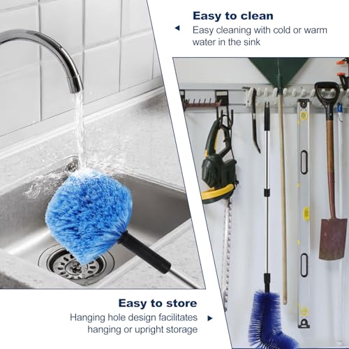 Cobweb Duster with Extension Pole, Long Handle Gutter Cleaning Tools and Cobweb Brush, Gutter Cleaning Brush Telescopic Gutter Cleaner, Detachable Spider Web Cleaner Tool for Ceiling Fan Furniture (A)
