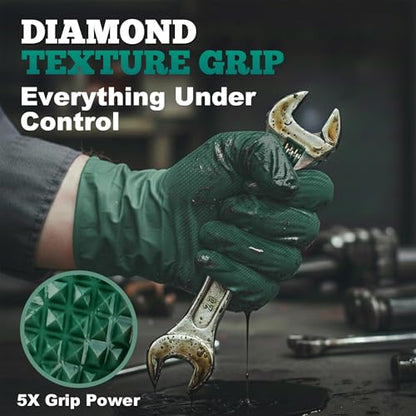 TitanFlex Heavy Duty Industrial Nitrile Gloves with Raised Diamond Texture, 8-mil, Latex Free (Green/Dark Green/Yellow) - color: 05 Dark Green (100ct), size: XX-Large