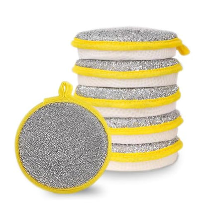 Double-Sided Non-Scratch Dish Sponge Scrubber - Reusable Round Scouring Pads for Dishes, Pots & Pans, Kitchen Sink Cleaning Tool (5)