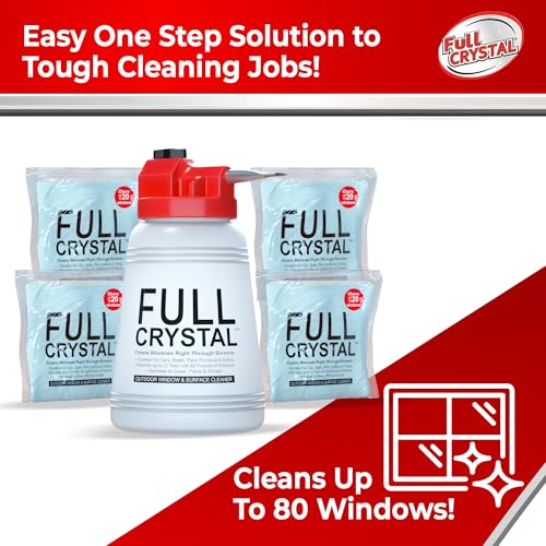 Full Crystal Window Cleaning Kit – 16 oz Glass Cleaner and Bottle with 27 ft Reach, Each 4 oz Bag Makes Up to 640 fl oz, Cleans Up to 80 Windows, Scrub-Free, Rinse-Free - style: 4 Ounce (Pack of 4)