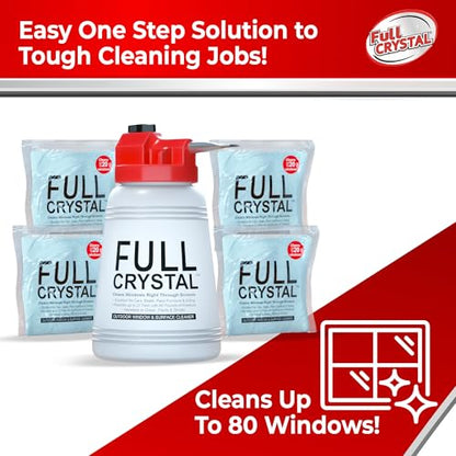Full Crystal Window Cleaning Kit – 16 oz Glass Cleaner and Bottle with 27 ft Reach, Each 4 oz Bag Makes Up to 640 fl oz, Cleans Up to 80 Windows, Scrub-Free, Rinse-Free - style: 4 Ounce (Pack of 4)