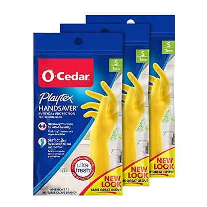 Playtex HandSaver Reuseable Rubber Cleaning Gloves (Small, 3 Pairs), Everyday Protection Reusable Household Gloves - size: Small (Pack of 3)