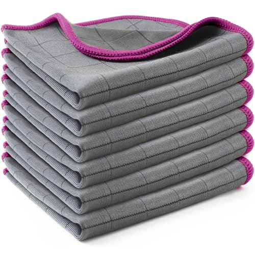 Microfiber Cleaning Cloth Lint Free Glass Cleaner Window Polishing Streak Free Miracle Easy Clean Rag Reusable for Mirror Kitchen Dish Auto Detailing, Grey-Purple - color: Grey-purple