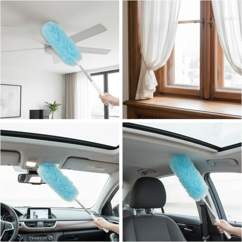 Microfiber Duster for Cleaning, Extendable Pole, Up to 30 Inch Reachable, Cleaning Tools for Car, Ceiling Fan, Window, Furniture, Office(Blue) - color: Blue