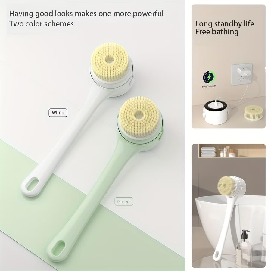 Electric Body Brush Back Scrubber for Shower, Waterproof Long Dual Handle Power Body Scrubber with 5 Heads, Bath Brush 3 Speeds, for Cleansing,Exfoliating and Massaging Skin,Gift for Birthday Holiday