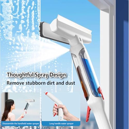 75'' Spray Squeegee for Window Cleaning with 4-Section Extension Pole, 4 in 1 Window Vacuum Squeegee Cordless Shower Squeeze for Glass Door and Tile with Sewage Collector and 5 Pads