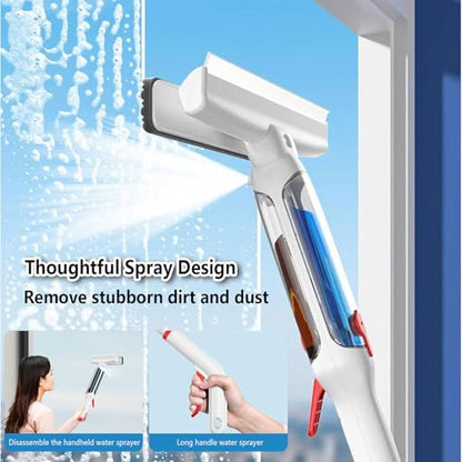 75'' Spray Squeegee for Window Cleaning with 4-Section Extension Pole, 4 in 1 Window Vacuum Squeegee Cordless Shower Squeeze for Glass Door and Tile with Sewage Collector and 5 Pads