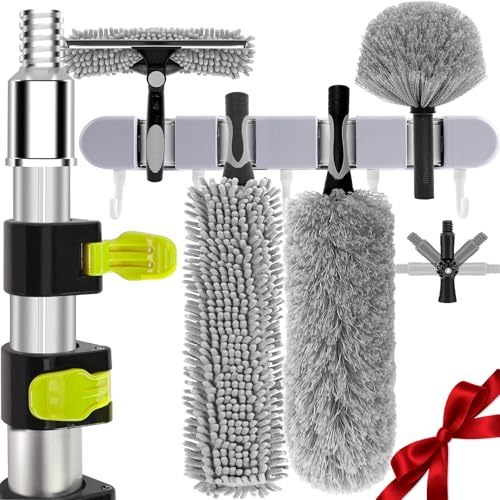 【Upgrade Anti Rotation 】 24ft High Reach Duster Kit,5-18ft Lightweight Aluminum Alloy Extension Rod,7-Piece Set,210° Steering Head Clean Various Angle,for Cleaning Ceiling,High Wall - size: 18Ft