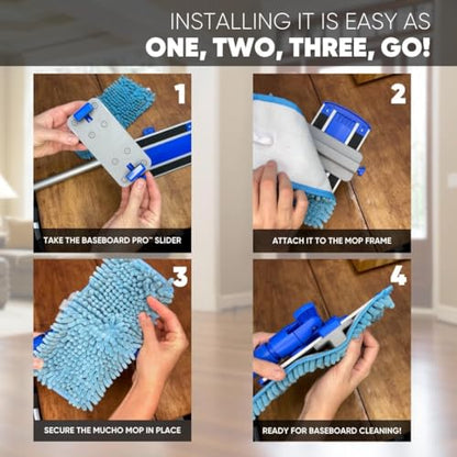 Microfiber Wholesale Baseboard Pro Mucho Mop, Chenille Microfiber Pad, 70" Handle, for Baseboards, Hardwood, Tile and Laminate Floors, 2.5 lbs - size: Baseboard Kit